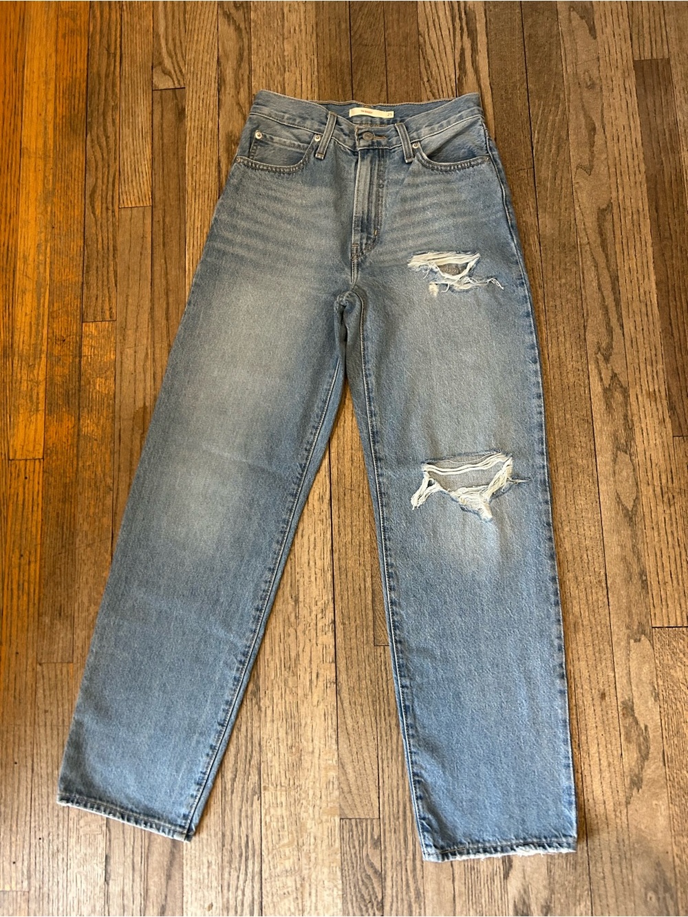 Levi's Light Blue Straight Leg Jeans with Distressed Knees